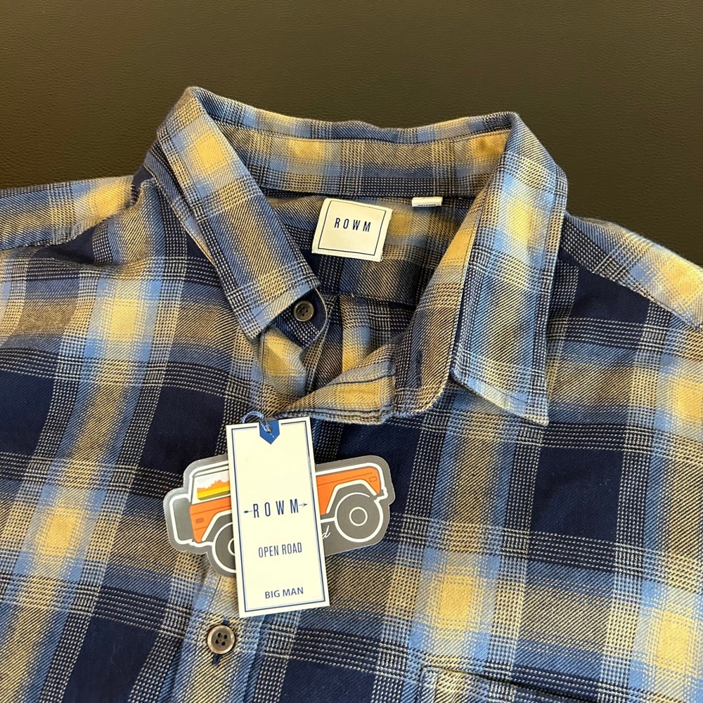 ROWM Flannel Shirt Open Road Brown Blue Plaid Button Up LS Mens 2XB NWT‎